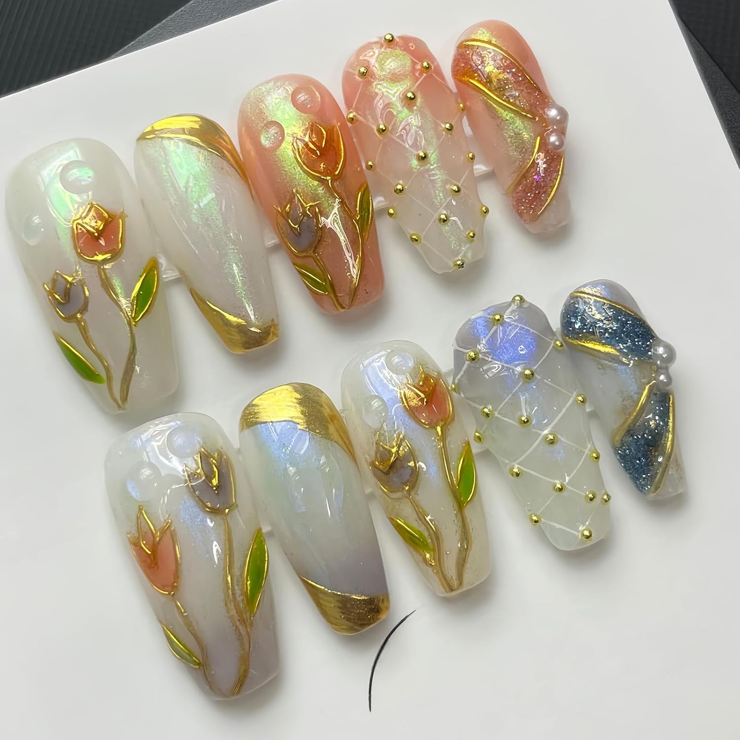 10 Piece Medium Nude Pink Glossy French Tip Reusable Acrylic Press On Nails - Image 7