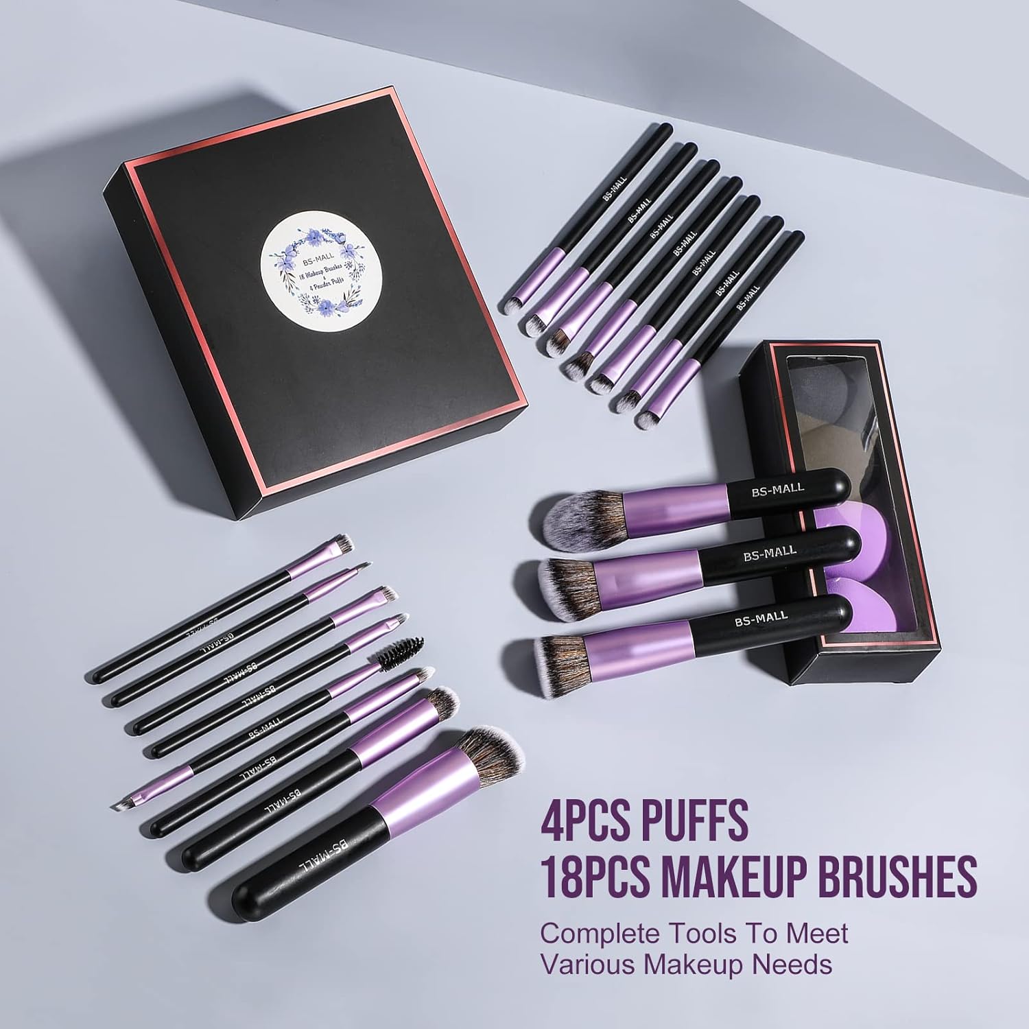 BS-MALL Makeup Brushes Premium Synthetic Foundation Powder Concealers Eye Shadows Makeup 18 Pcs Brush Set with 4 Pcs Makeup sponge Set - Image 7