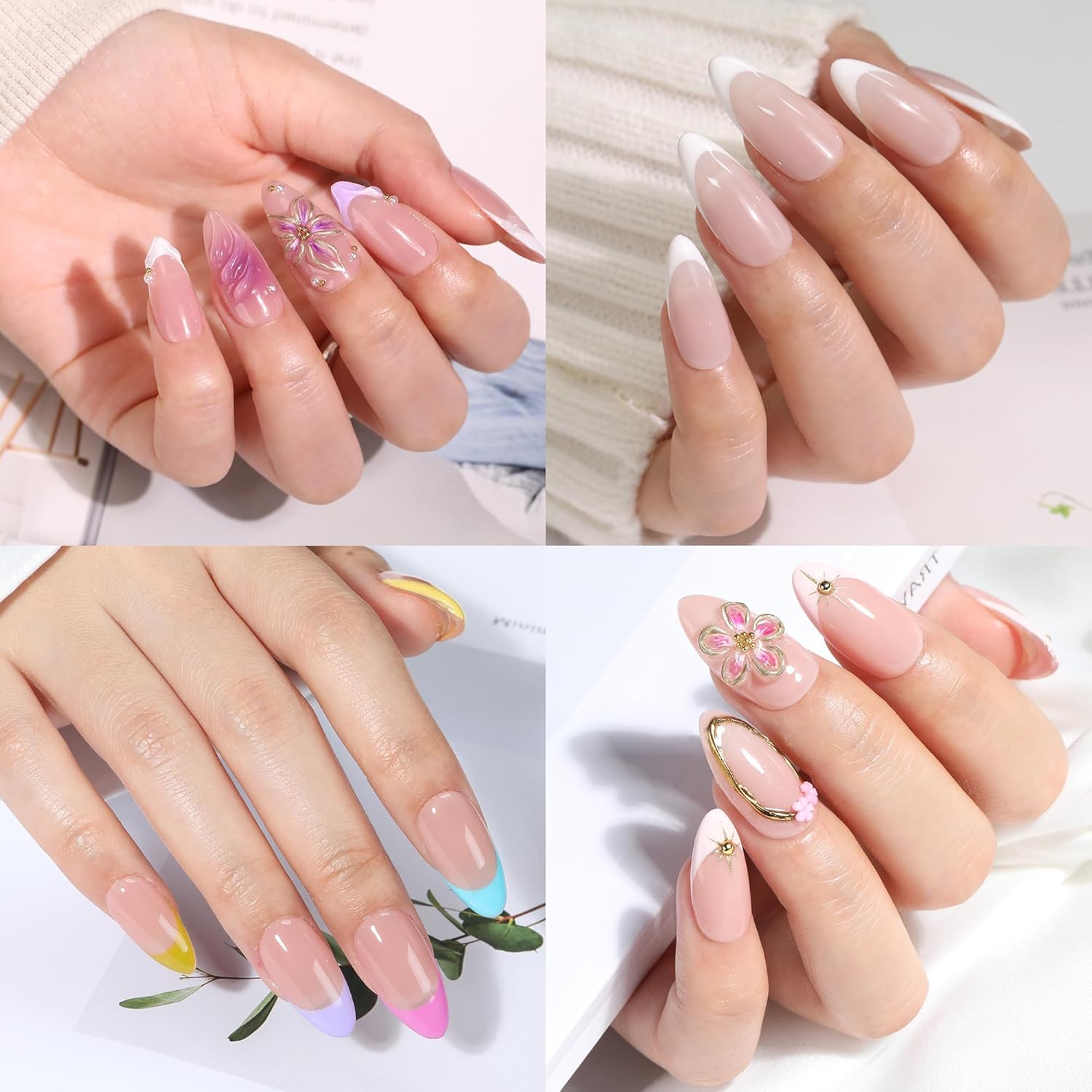 UNA GELLA Almond Gel Nail Tips Full Matte Medium Almond Gel Nail Tips Half Cover 216pcs Medium Almonds Press On Nails DIY Salon for Fake Acrylic False Nails 12 Sizes, Saving Design Gelly Tips - Image 2