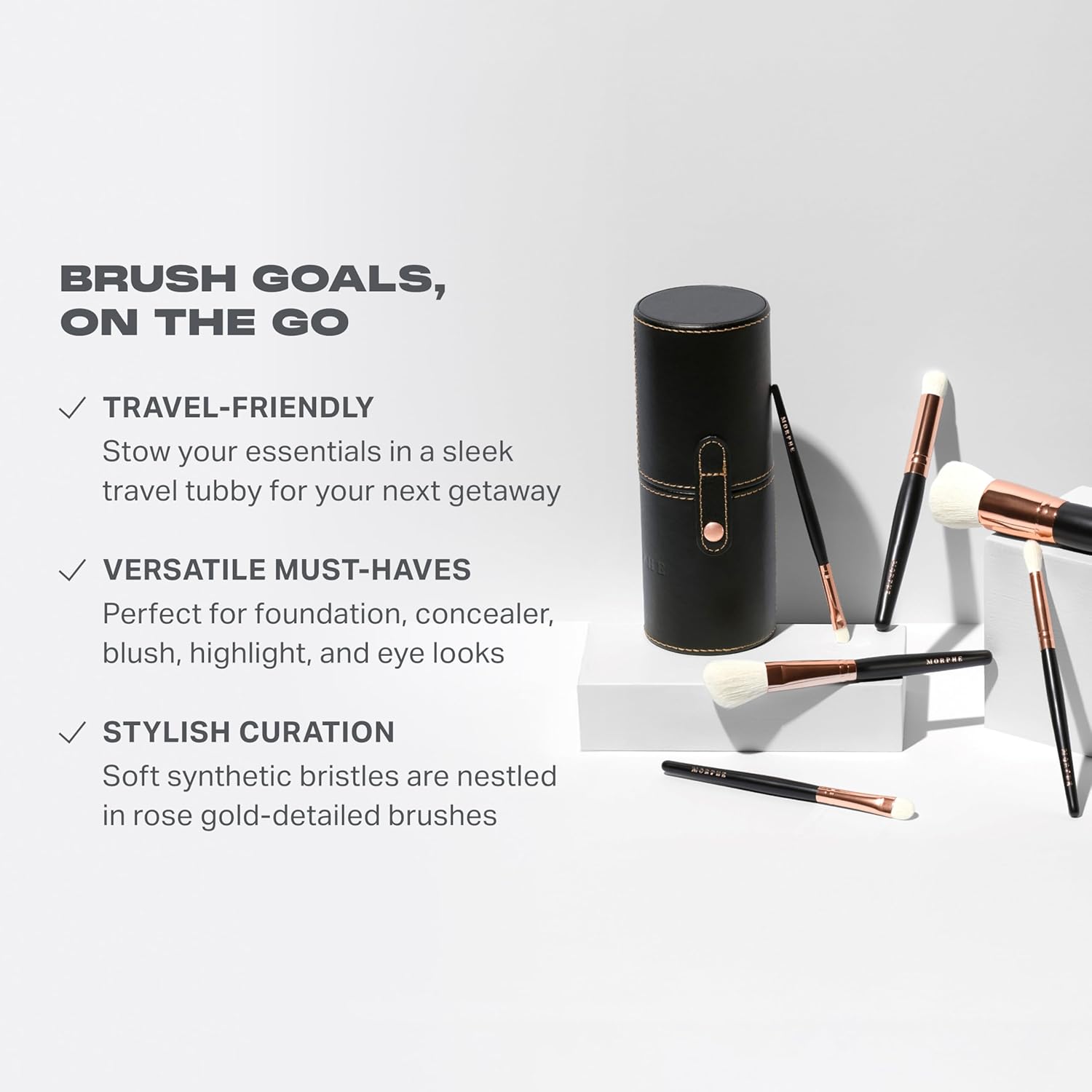 Morphe Rose Away Makeup Brushes - 6 Piece Make Up Brush Set of Eye and Face Brushes - Made with Synthetic Bristles and Includes Makeup Brush Case (6 Count) - Image 2
