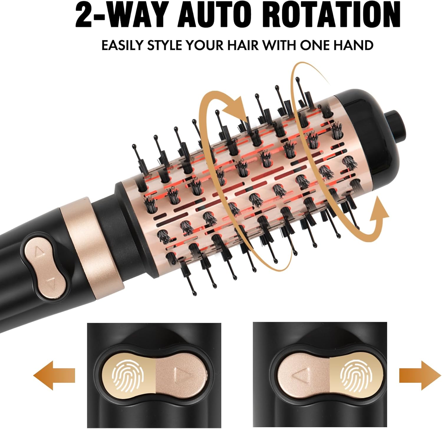 DAILYLIFE Rotating Hair Dryer Brush, Hot Air Brush with 2 Brushes (1.5" & 2"), Hairdryer, Straightener, Curling Iron, and Comb All in one - Image 2