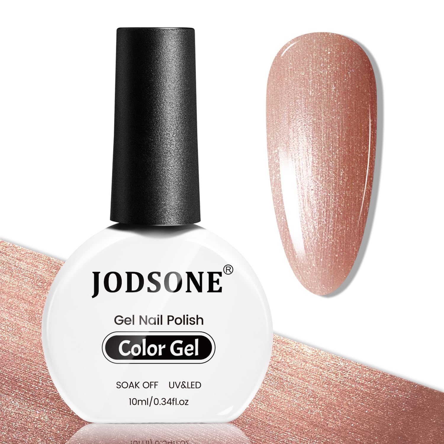 JODSONE 10ml Rose Gold Gel Nail Polish, Glitter Rose Gold Gel Polish All Seasons Neutral Soak Off U V Lamp Nail Art Design Manicure Salon DIY Home