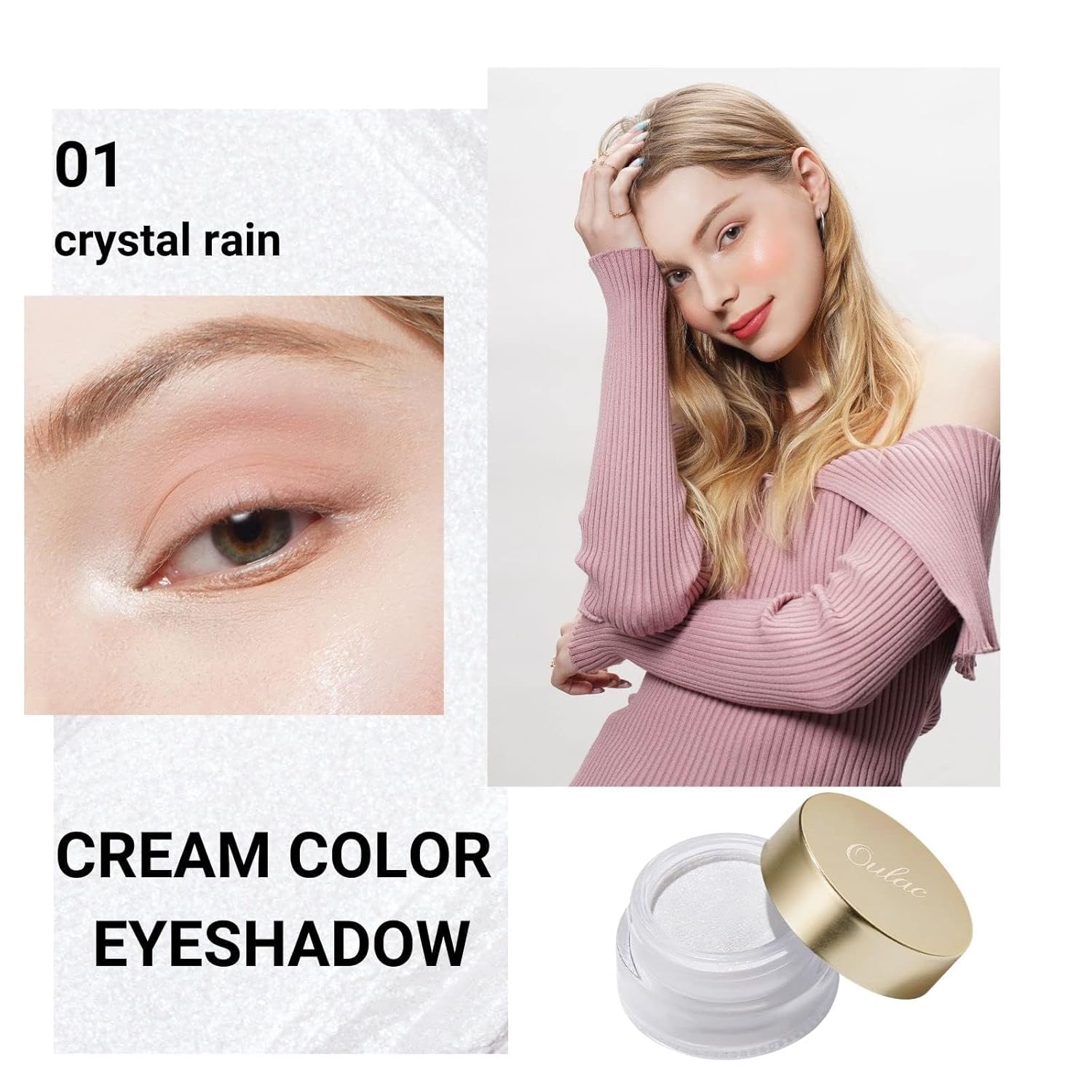 Oulac Shimmer White Cream Eyeshadow Primer Waterproof Long Lasting Glitter Natural 6g 01 - Image 2