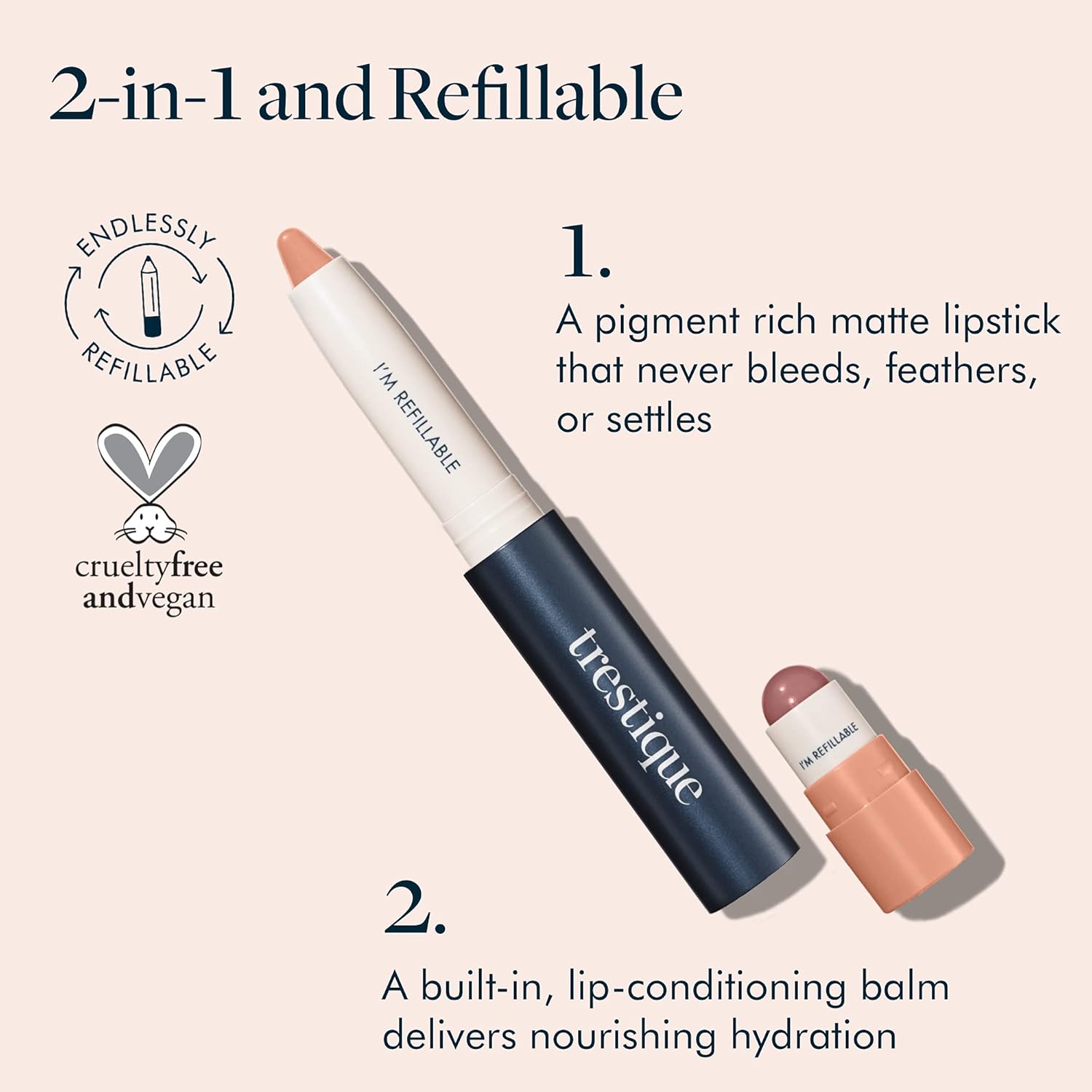 TRE'STIQUE Matte Lip Crayon, Matte Lipstick With Built-in Lip Gloss Balm, 2-in-1 Lip Liner Set With Lip Crayon and Lip Balm, Lipstick and Lip Gloss Kit (Belize Bordeaux Refillable) - Image 2