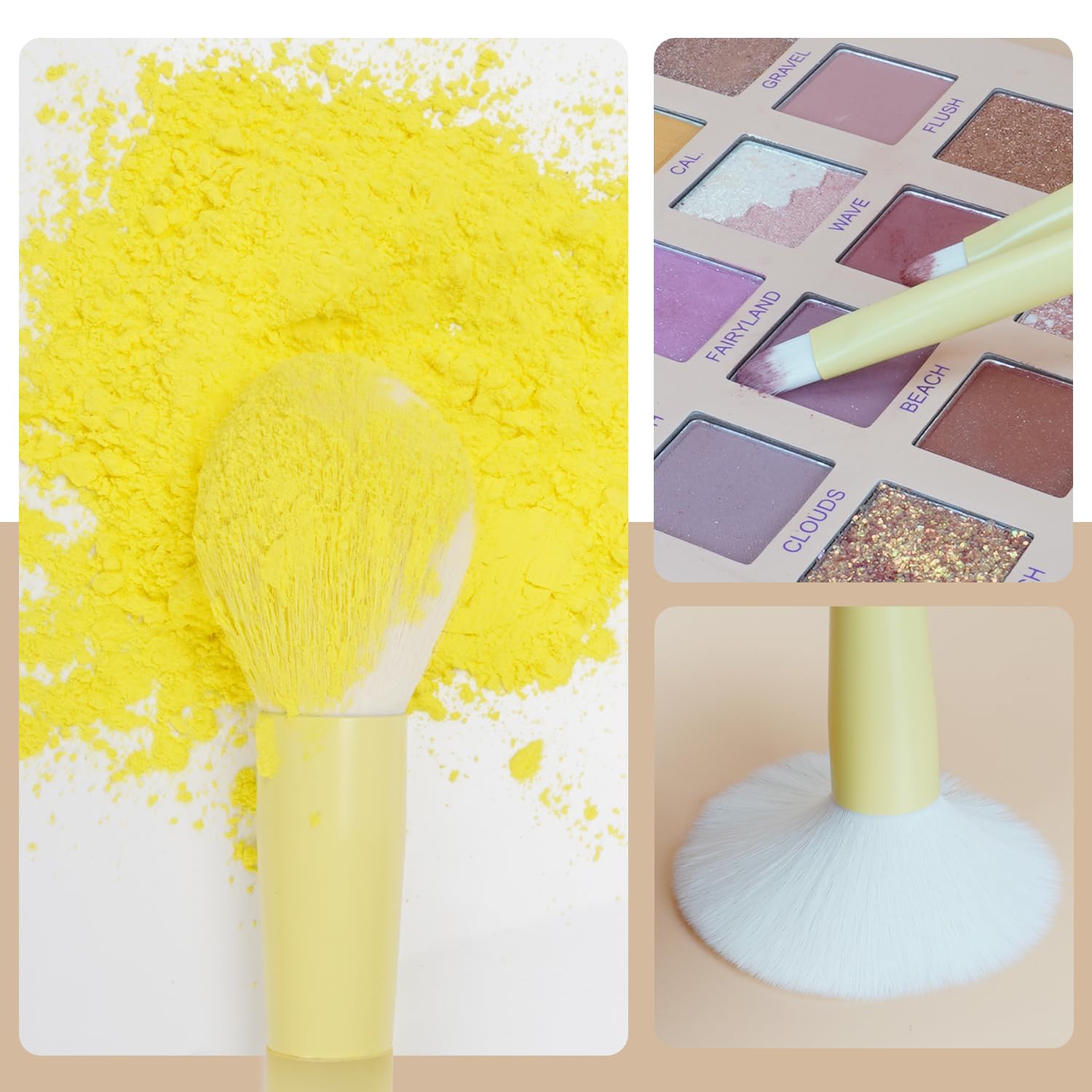 18pcs Colorful Makeup Brush Set with Make up Bag and Sponge Applicators for Liquid Foundation - Professional Cosmetics Tools Blush Blending Blender Brushes Gift Pack (Yellow) - Image 4