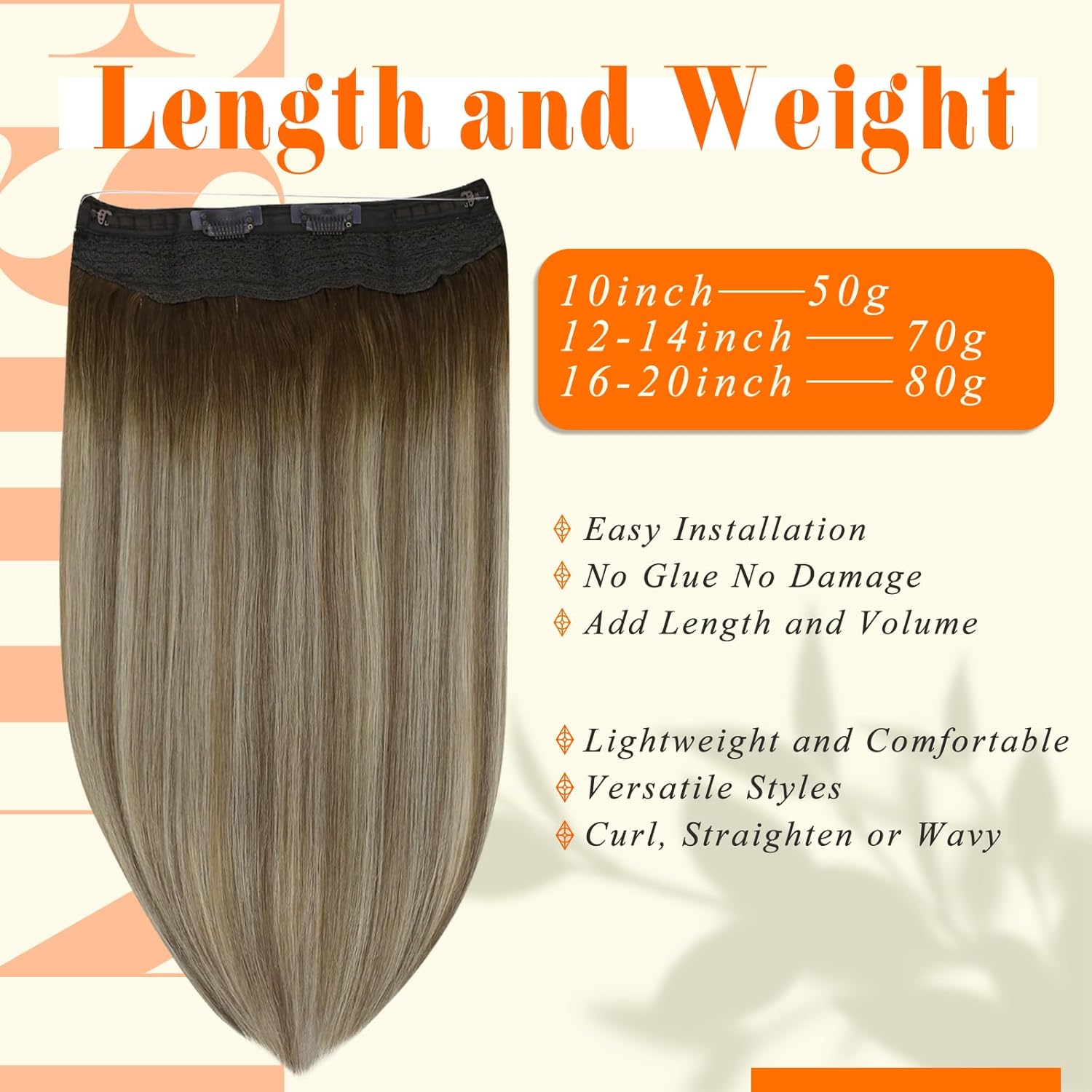 Fshine Balayage Dark Brown to Ash Brown Blonde Wire Hair Extensions 12 Inch 70 Gram Real Human Hair One Piece Clip In - Image 5