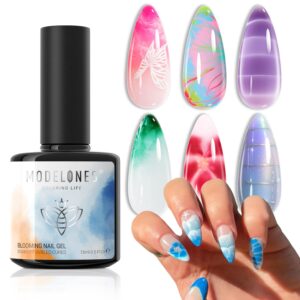 modelones Blooming Gel Nail Polish, 15 ml Clear Nail Art Accessories Stuff for Spreading Effects, Floral Print, Marble, Watercolor Design