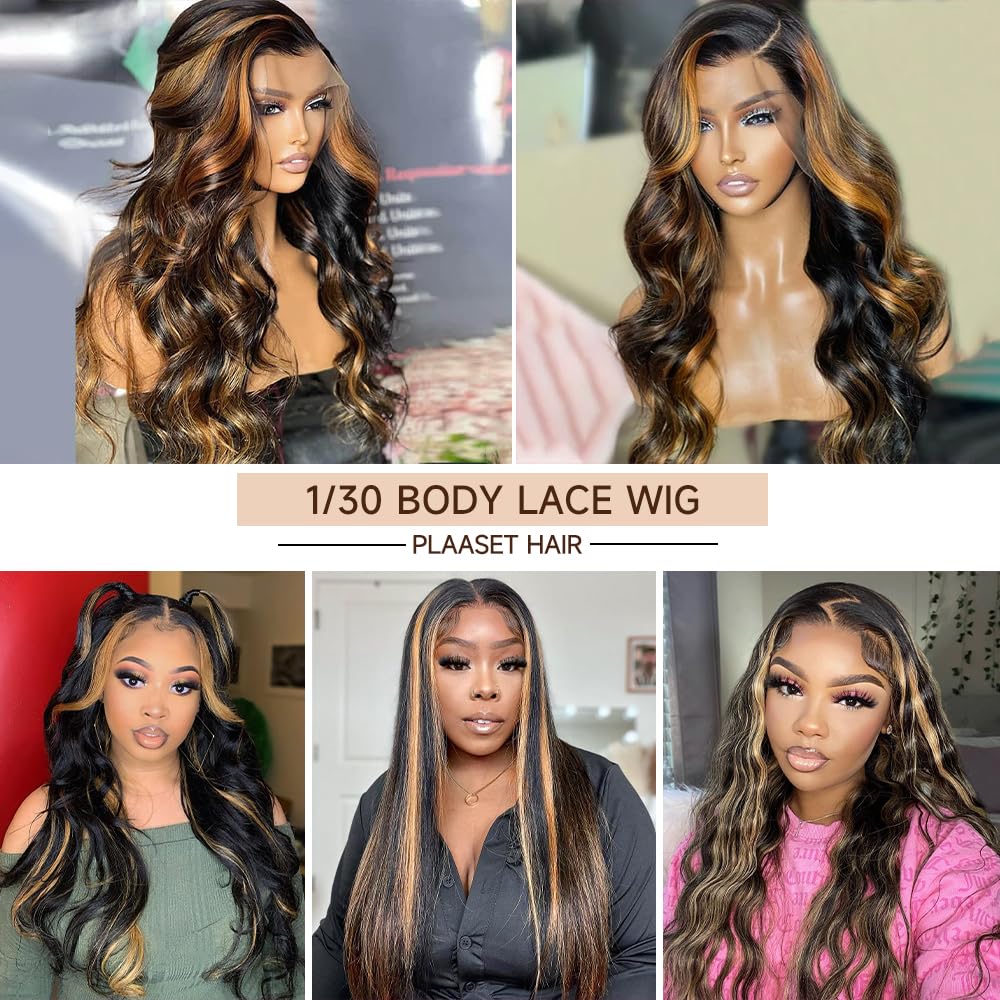 28 Inch Ombre Lace Front Wig Human Hair 1B/30 Body Wave Highlight Lace Front Wigs Human Hair Colored 13x4 Ombre Brown Wig Human Hair 200% Density Glueless HD Lace Frontal Wigs Human Hair - Image 4