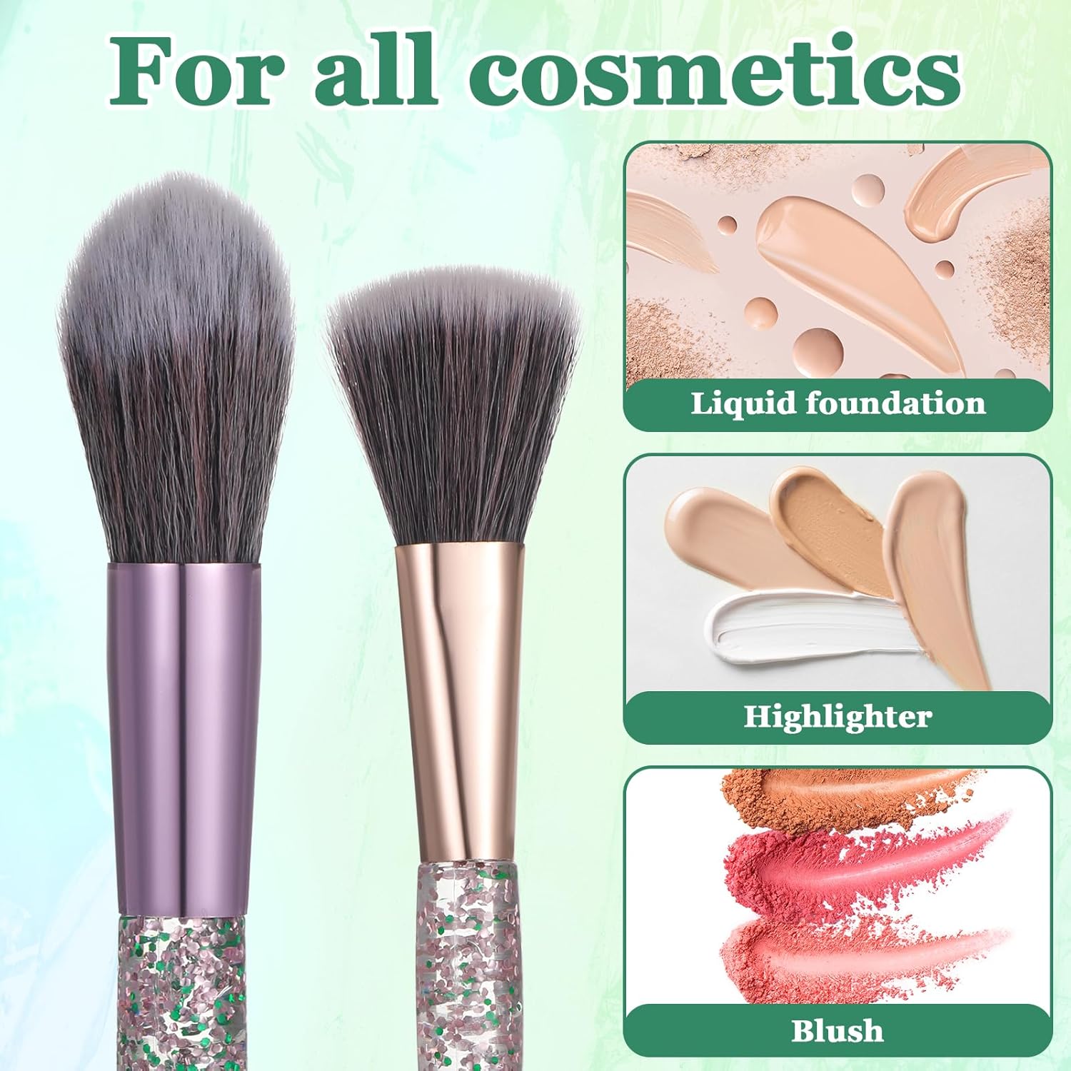 15Pcs Grey Makeup Brushes Set, Glitter Crystal Cute Makeup Brush Eye Shadow Brushes Kit Professional Face Foundation Concealer Liquid Make up Beauty Eyeliner Lip Cosmetic Brush Set for Women - Image 6