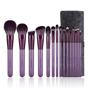 Makeup Brush Set, EIGSHOW Professional Makeup Brushes Kit Foundation Powder Concealers Eye Shadows Makeup 15 Piece for Eye Face Liquid Cream Cosmetics Brushes Kit, Gift for Women, Travel Set(Purple)