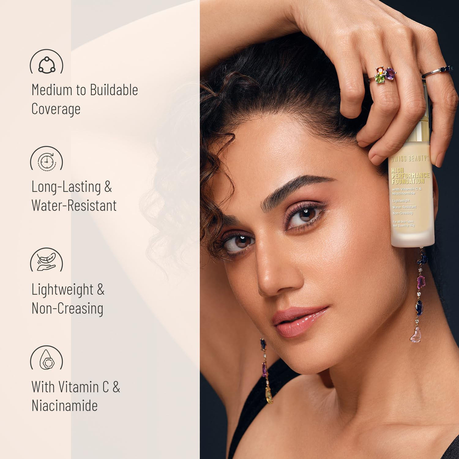 High Performance Liquid Dewy Foundation For All Skin Type | Water-Resistant | Medium To Buildable Coverage | Lightweight | Easy To Blend | With Vitamin C & Niacinamide | 01 White Ivory - Image 3