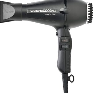 Turbo Power Twin Turbo 3200 MAX Ceramic & Ionic Black Hair Dryer + M Hair Designs Metal Mesh Diffuser (Bundle) – Professional High-Speed Blow Dryer for Curls, Volume & Frizz Control