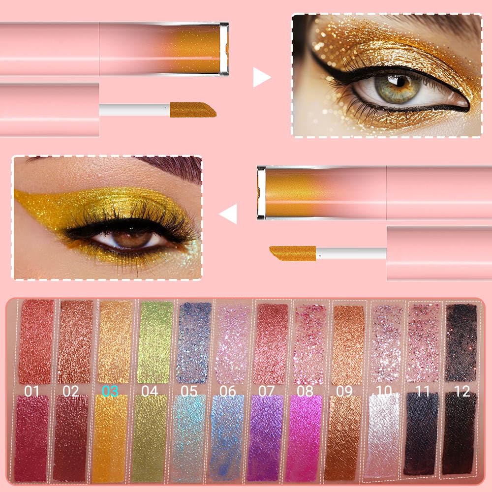 evpct Dual-Ended Shimmer to Glitter Liquid Eyeshadow, Shimmer Glitter eyeshadow makeup in one stick, Easy Style Formula Waterproof & Long Lasting Eye Shadow, 03# - Image 3