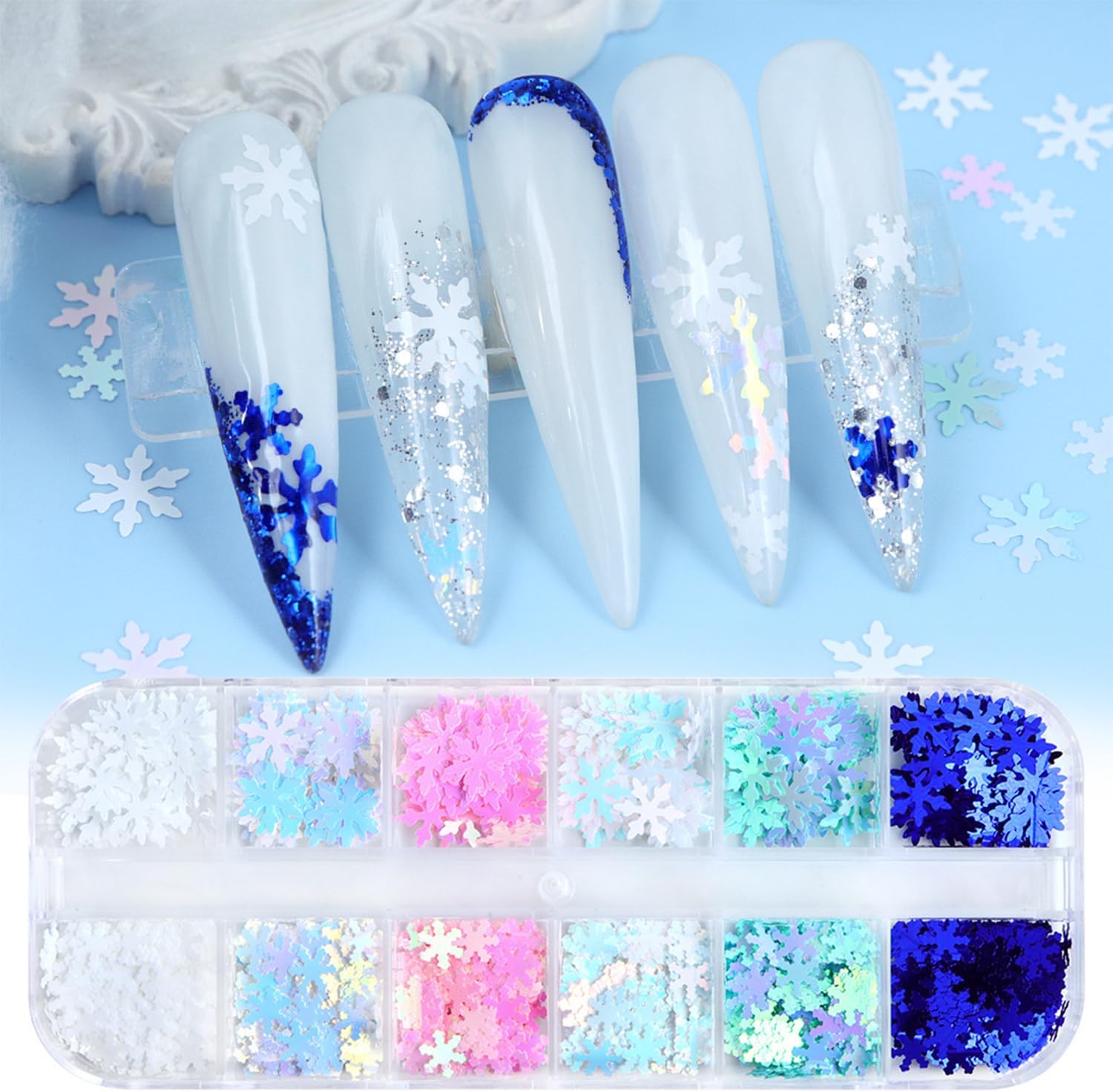 12 Grids Christmas Holographic Snowflake Glitter Sequins for Acrylic Nail Art - Image 2