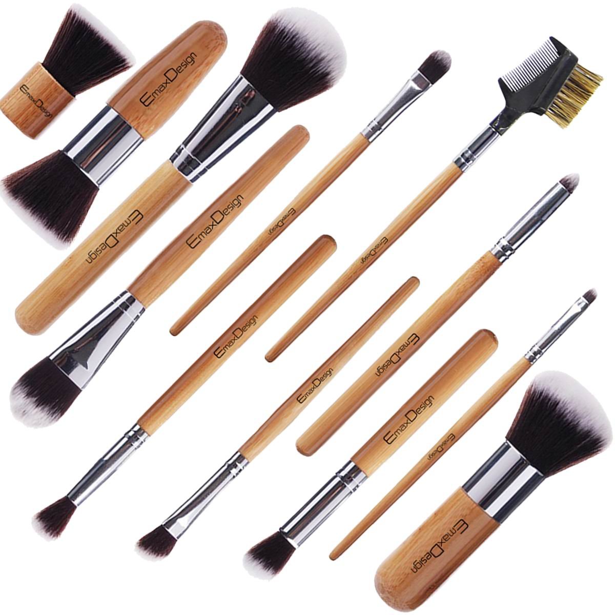 12 Pieces Makeup Brush Set Professional Bamboo Handle Premium Synthetic Kabuki Foundation Blending Blush Concealer Eye Face Liquid Powder Cream Cosmetics Brushes Kit With Bag - Image 3