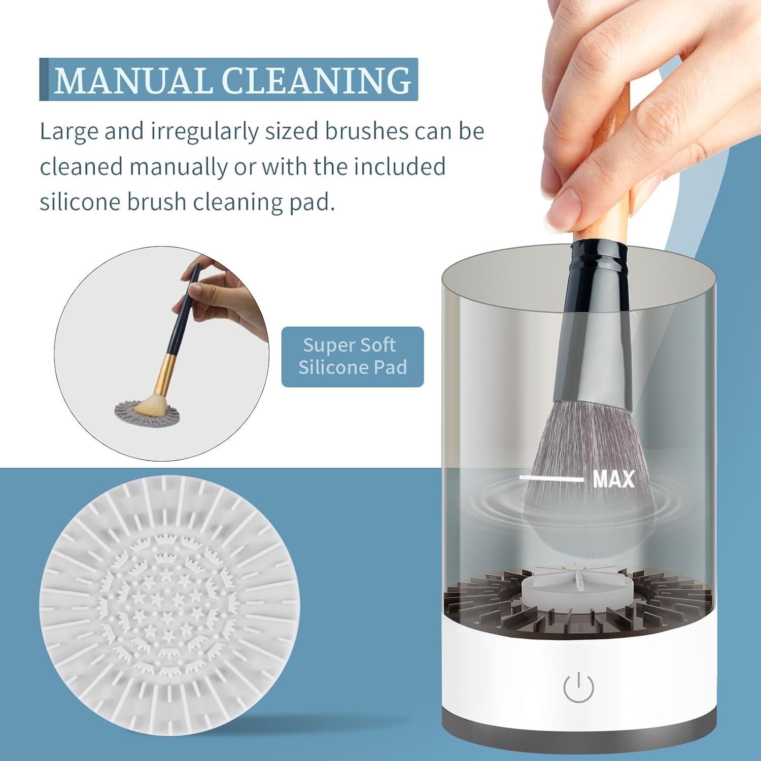 Efficient Electric Makeup Brush Cleaner Machine, Automatic Makeup Brush Cleaner for 3-4 Brushes at a Time, 7000 RPM Ensures Thorough Cleaning, Includes Silicone Pad (Black) - Image 3