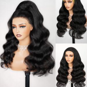 Arabella Glueless Human Hair Headband Wig Ponytail Extension Half Wig for Women Drawstring Ponytail Wear and Go Wig Glueless Human Hair Wigs (20 Inch Body Wave)