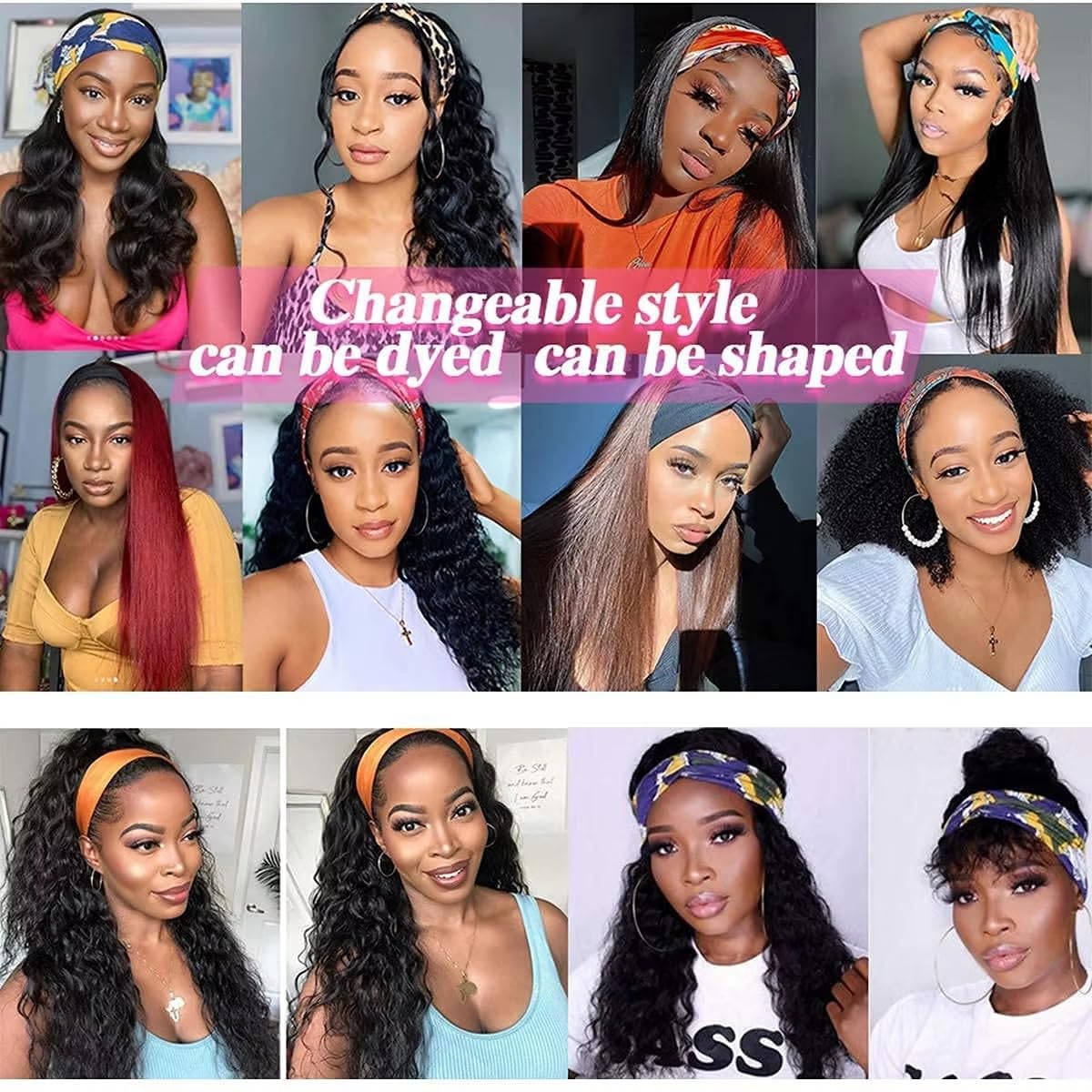 Curly Headband Wig Human Hair 18 inch None Lace Front Wig Machine Made Wigs Glueless Water Wave Headband Wigs for Black Women Human Hair Natural Color - Image 5