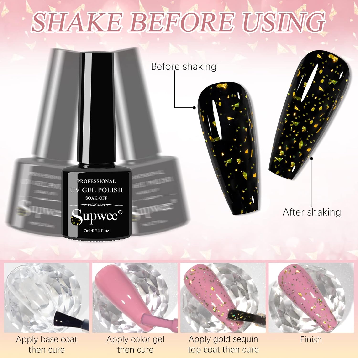 8Colors Glitter Top Coat Gel Silver Gold Sequin Top Coat Eggshell Top Coat Gel Polish Reflective Glitter Top Coat Sparkle Shiny Shimmer No Wipe Gel Top Coat Gel Polish - Image 7