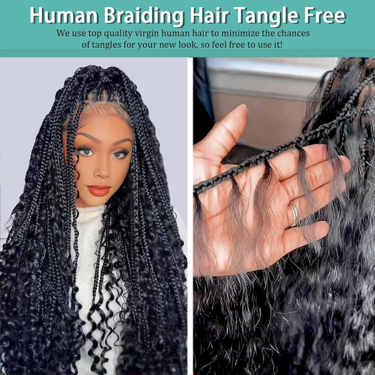 Human Braiding Hair for Boho Braids 12A Deep Water Wave Braiding Hair 100% Human Hair Unprocessed Brazilian Virgin Hair for 2 Bundles/Pack 100g Micro Braiding No Weft (1B-Natural Black-Deep, 16Inch) - Image 5