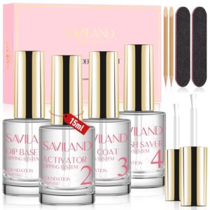 SAVILAND Dip Powder Liquid Set 15 ml/0.5 oz, 10 Pcs Nail Set With Base/Top Coat, Activator Brush Saver Acrylic Gel File No Curing Needed DIY Home Salon Quality