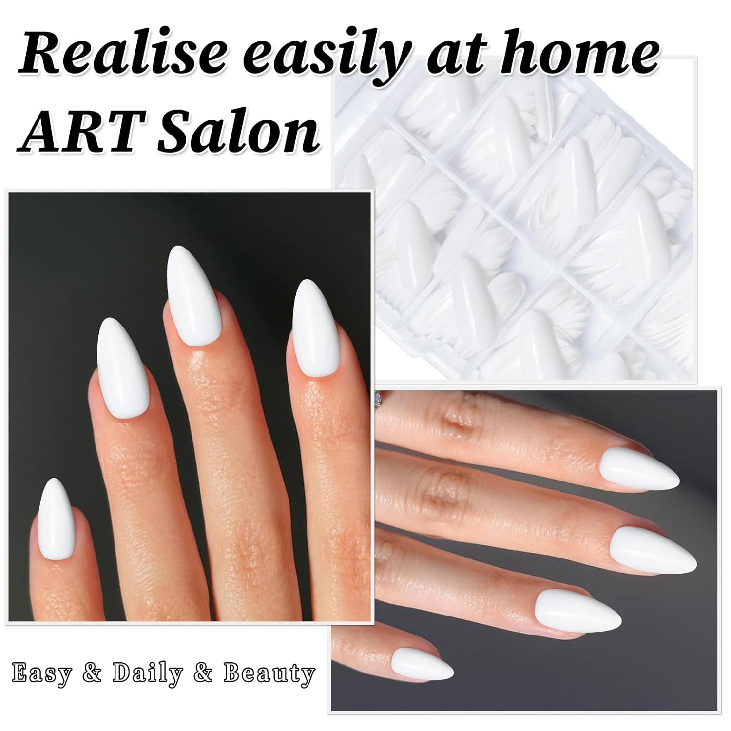 Medium White Almond 240 Piece Press On Nails Kit with Glue Tabs - Image 4