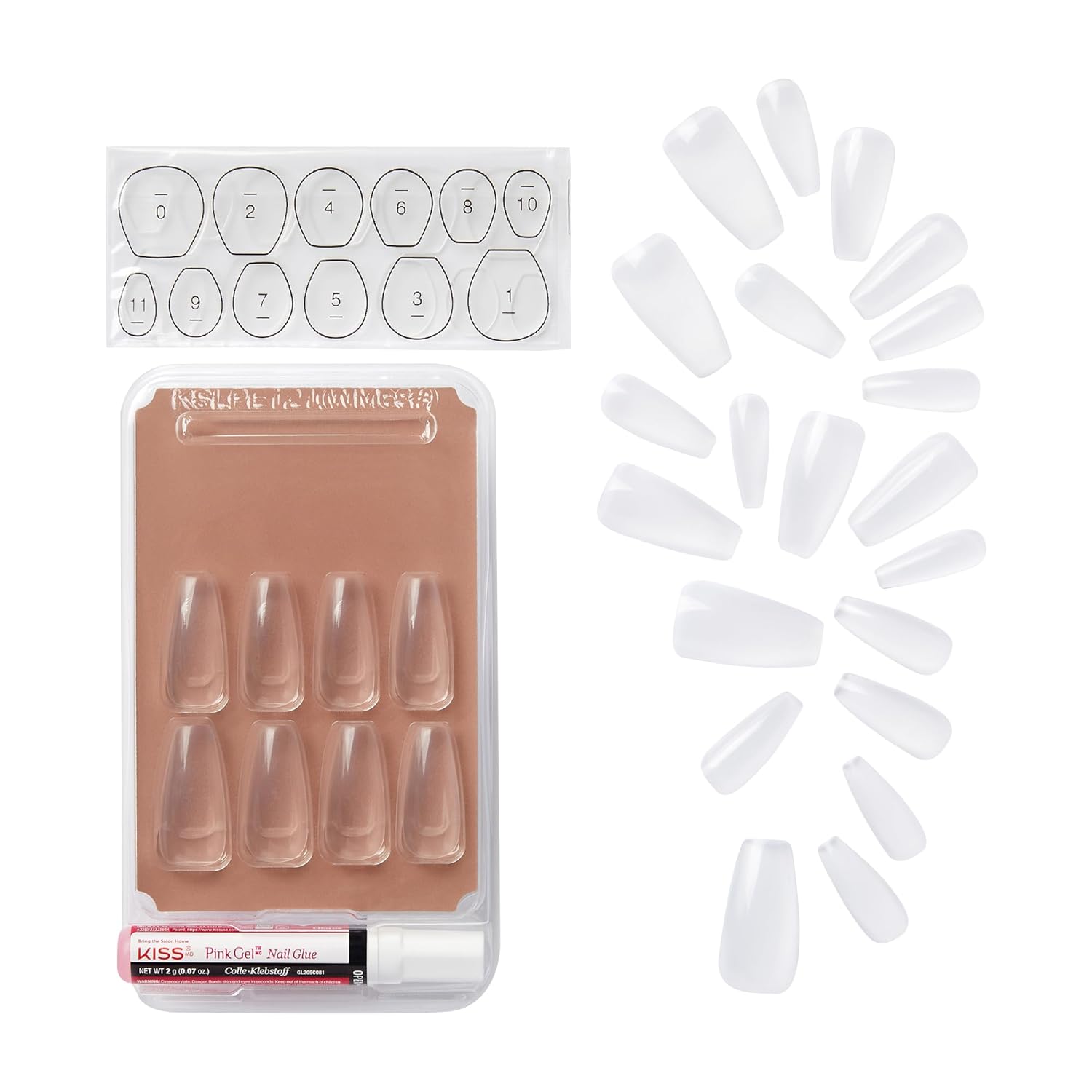 KISS Salon Acrylic Natural Nails, Clear Tip, Long, Ultra-Smooth Finish, DIY At-Home Manicure Kit with Pink Gel Nail Glue, Mini File, Manicure Stick, and 28 Nails in 14 sizes - Image 7