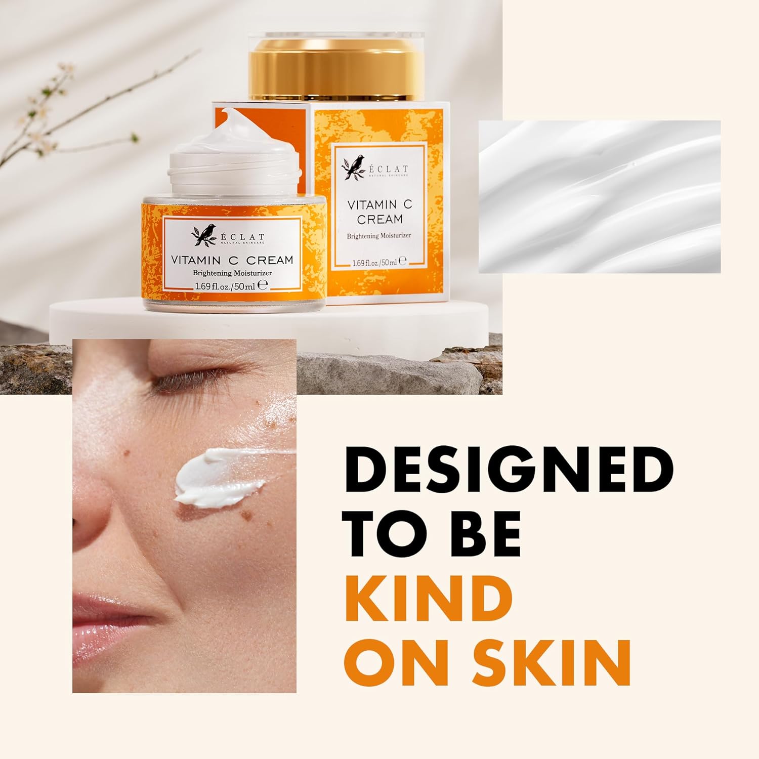 Eclat Skincare Vitamin C Moisturizer for Face with Hyaluronic Acid & Squalane - Face Brightening Cream - Anti Aging, Firming & Hydrating Vitamin C Cream for All Skin Tone 50 ml - Image 5