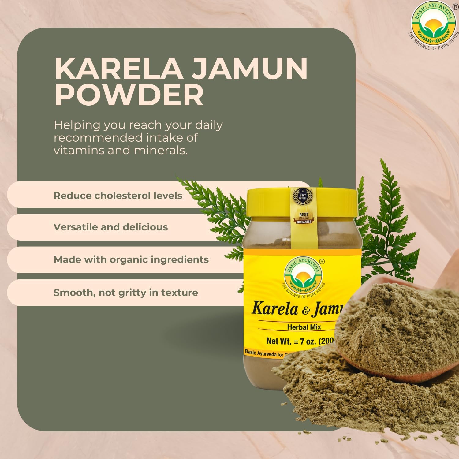 BASIC AYURVEDA Karela & Jamun Herbal Mix Powder | Traditional Bitter Gourd & Indian BlackBerry Blend | Natural Plant-Based Supplement for Daily Routine & Lifestyle Support | 7.05 Oz (200g) - Image 2