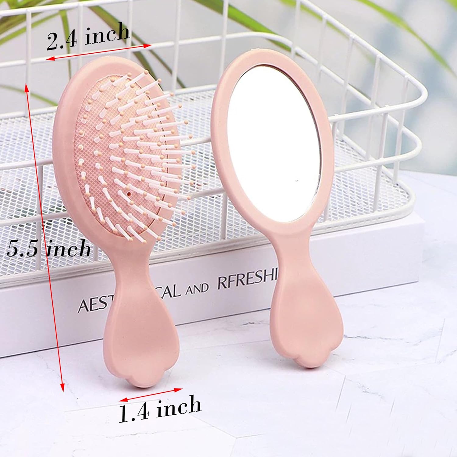 4 Pieces Mini Hair Brush Hair Comb Set For Women Girls Kids Toddler Small Travel Hair Combs Brushes Handheld Mirror Set Detangling Comb Massage HairBrush with Air Cushion (Pink) - Image 3
