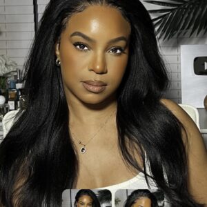 KLAIYI Yaki Straight Bye Bye Knots Glueless Wig 7x5 Precut Lace Front Wigs Human Hair Put On and Go Wigs for Beginners Pre Bleached Pre Plucked Pre Everything 3S Easy to Ready to Wear Kinky Wig 18Inch