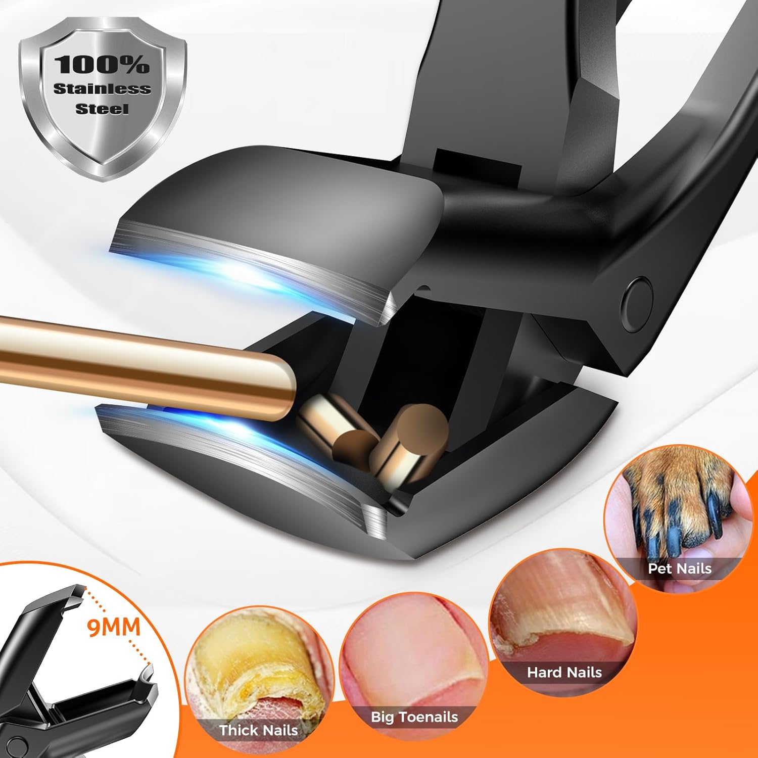 Toenail Clippers for Seniors Thick Toenails, Upgrade Angled Head Large Toe Nail Clippers for Men with Wide Jaw Opening, Sharp Heavy Duty Fingernail Clipper Cutter with Catcher Long Handle -Black - Image 3