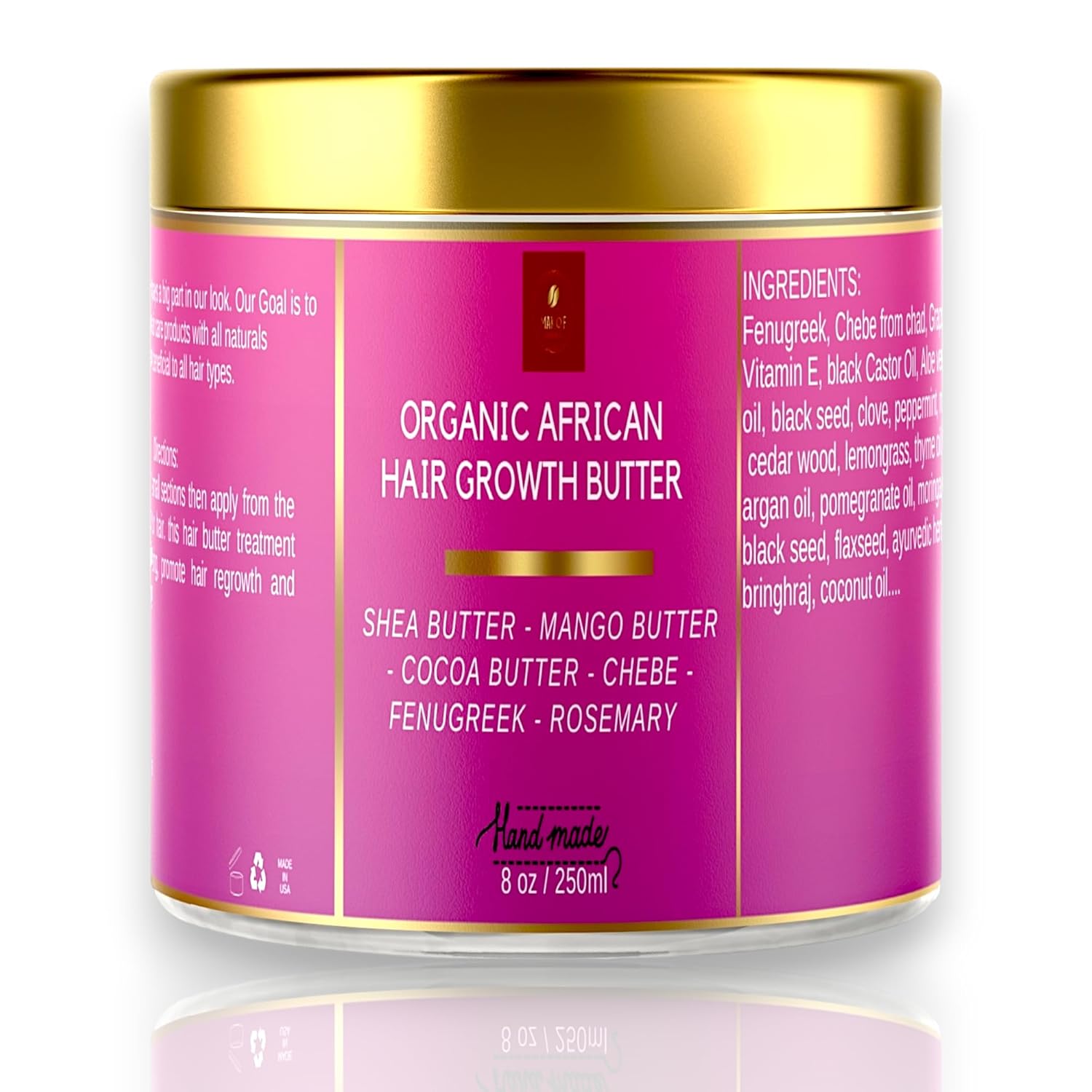 Chebe Hair Growth and Thickening Butter - Ayurvedic Deep Conditioner with Shea, Cocoa, Mango Butter, Fenugreek, and Rosemary for All Hair Types, 8 oz