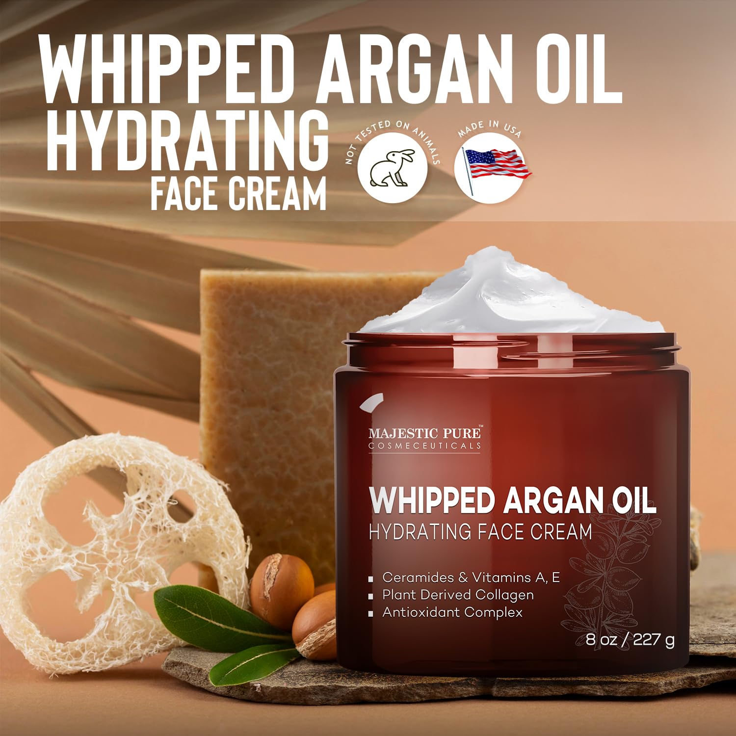 Majestic Pure Whipped Argan Oil Moisturizer Face Cream for Women & Men - With Vitamin E A, Collagen & Ceramides - Hydrates Dry Skin, Oily Skin, Reduces Appearance of Fine Lines – 8oz - Image 8