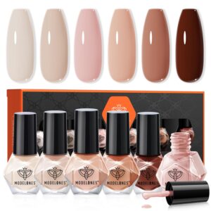Modelones Nail Polish Set, 6 Colors Nude Pink Skin Tones Milky White Brown Mini Nail Polish Neutral Brown Quick Dry Nail Polish Kit All Seasons Easter Manicure DIY Salon Home Gifts for Women Girl