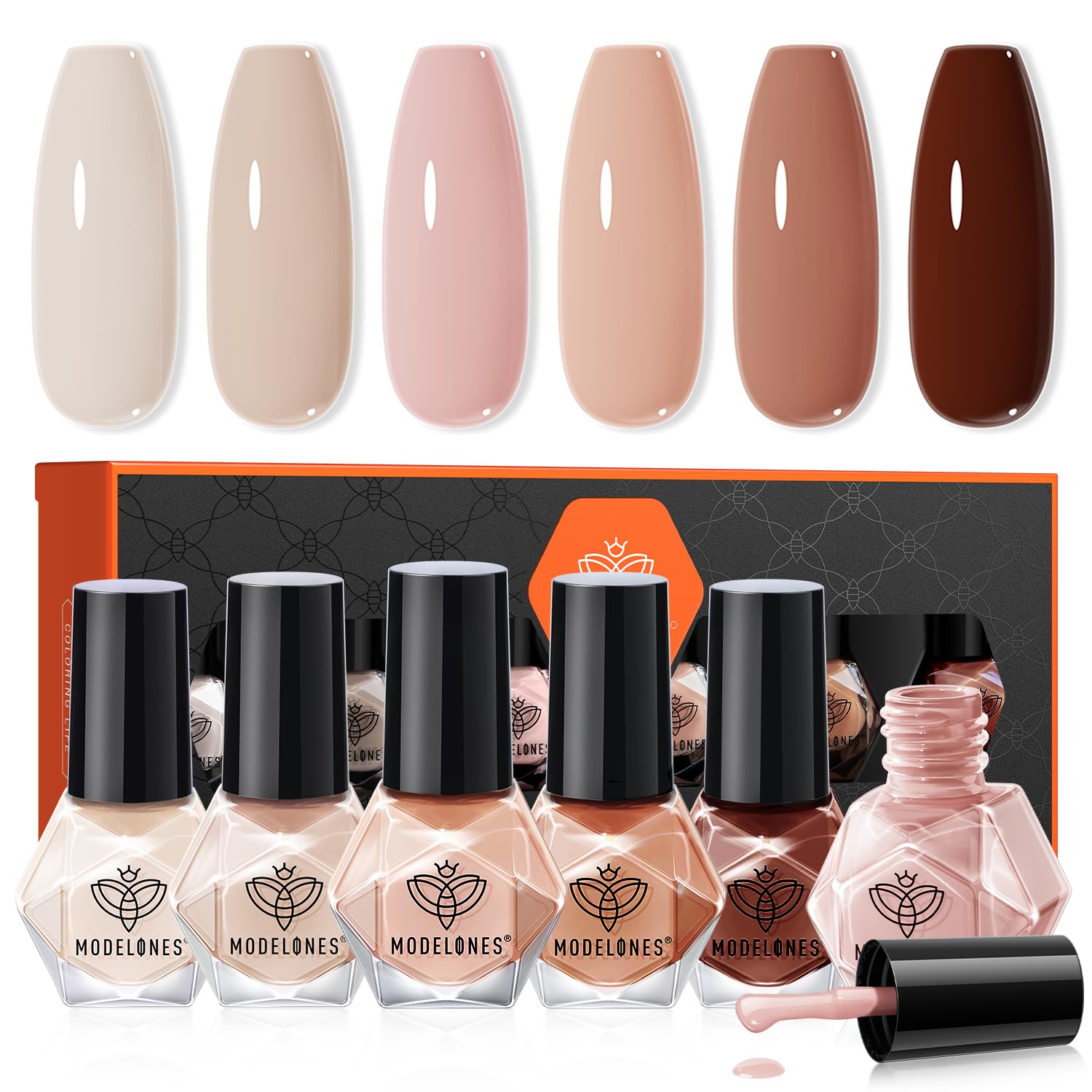 Modelones Nail Polish Set, 6 Colors Nude Pink Skin Tones Milky White Brown Mini Nail Polish Neutral Brown Quick Dry Nail Polish Kit All Seasons Easter Manicure DIY Salon Home Gifts for Women Girl