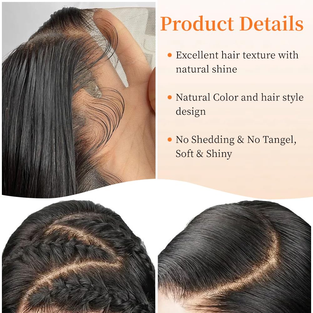 28 Inch Body Wave Lace Front Wigs Human Hair Pre Plucked 13x6 HD Lace Frontal Wigs Brazilian Virgin Human Hair 200 Density Glueless Body Wave wig with Baby Hair Natural Black - Image 3
