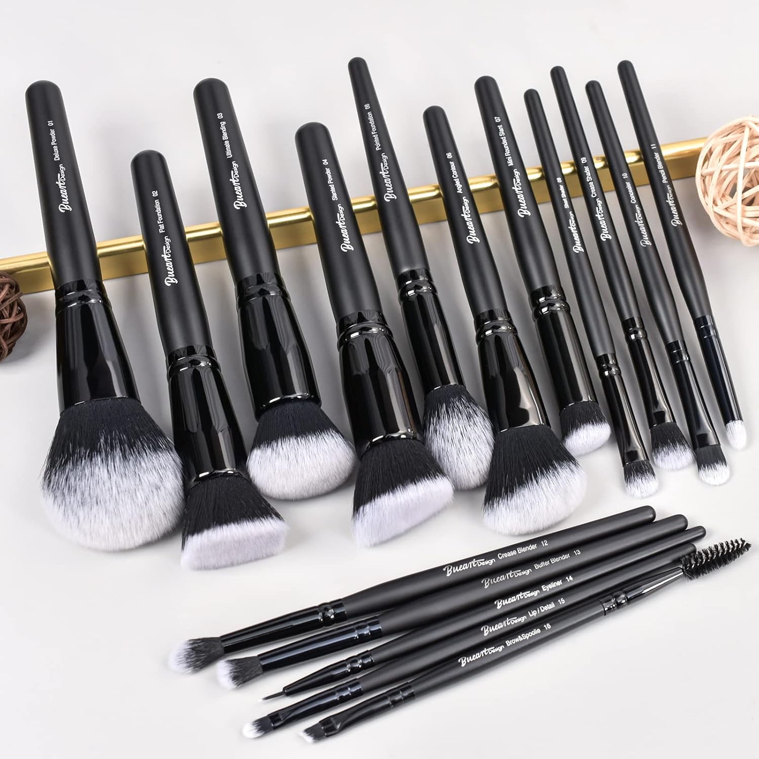 Bueart Design 19Pcs ULTRA SOFT Black labeled DENSE HAIR Makeup Brushes set Contains large powder Flat Foundation Ultimate Blending Make up Brush set Blush Face Brush Concealers contour Eyeshadow - Image 7