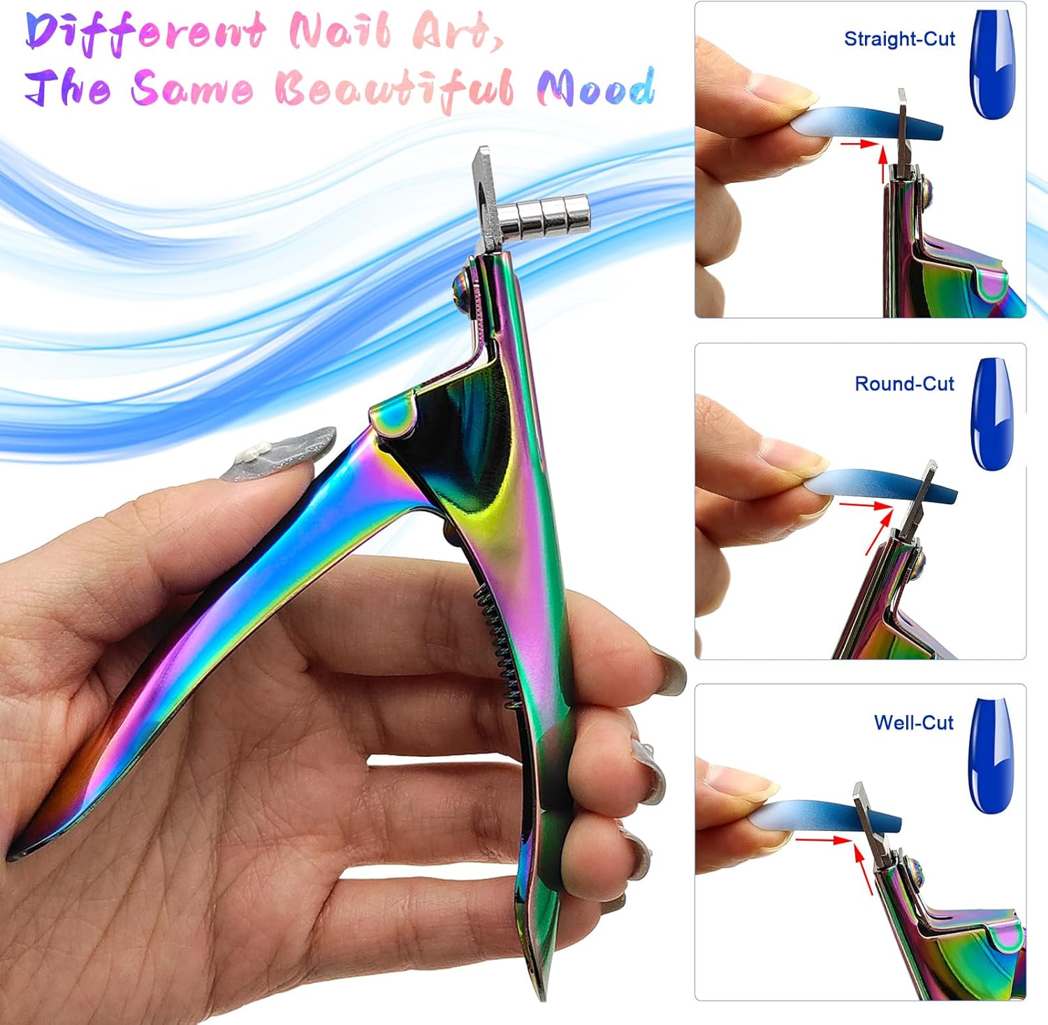Acrylic Nail Cutter with Magnet Sizer & Length Measurement,Adjustable Stainless Nail Trimmer for Salon Home Nail Art, Professional Nail Clippers for Precise Manicures (Rainbow) - Image 3