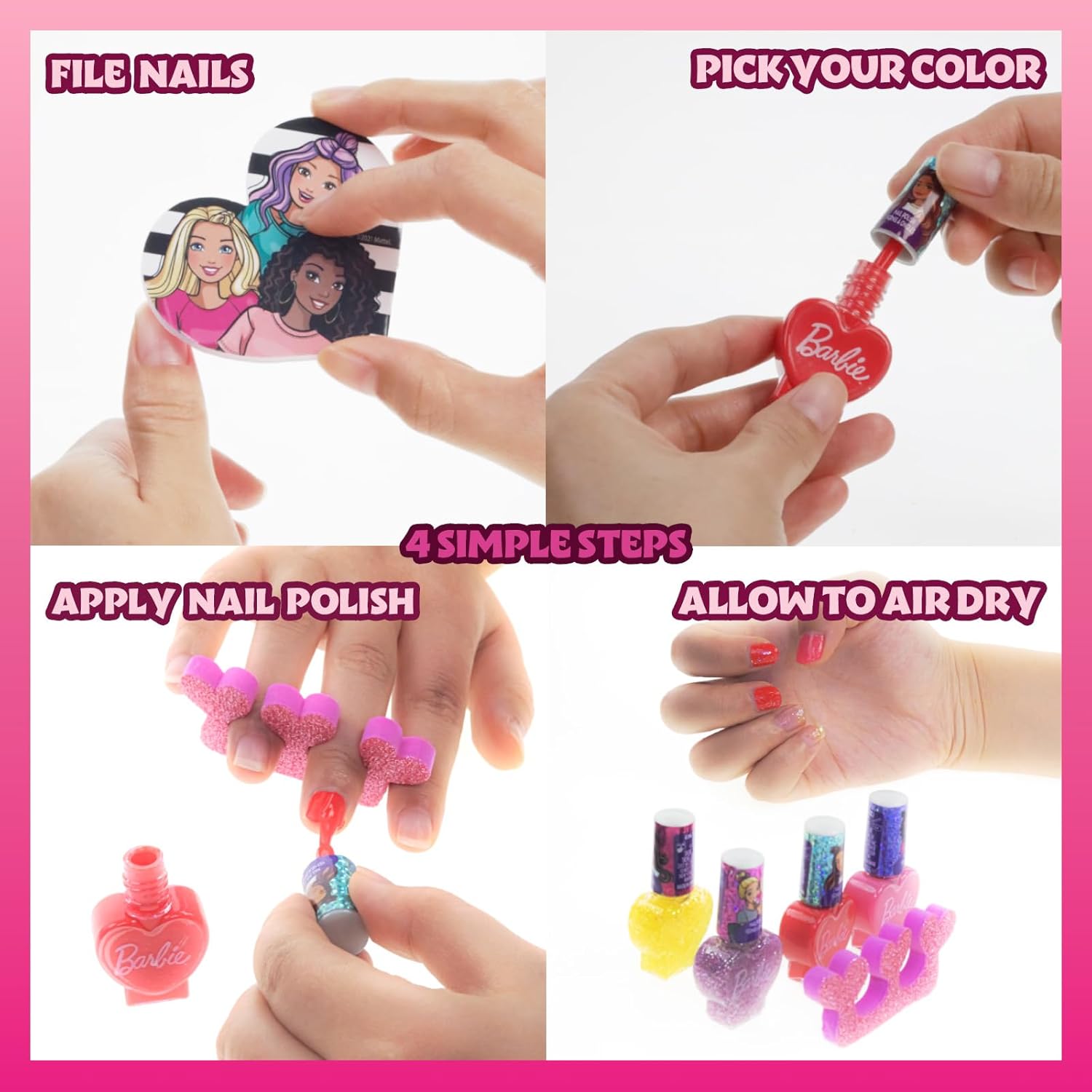 Barbie Movie 18 Piece Set Kids Water-Based Nail Polish Activity Makeup Set, Includes Nail Polish with Nail Gems Wheel and Nail File for Parties, Sleepovers and Makeovers, Townley Girl - Image 3