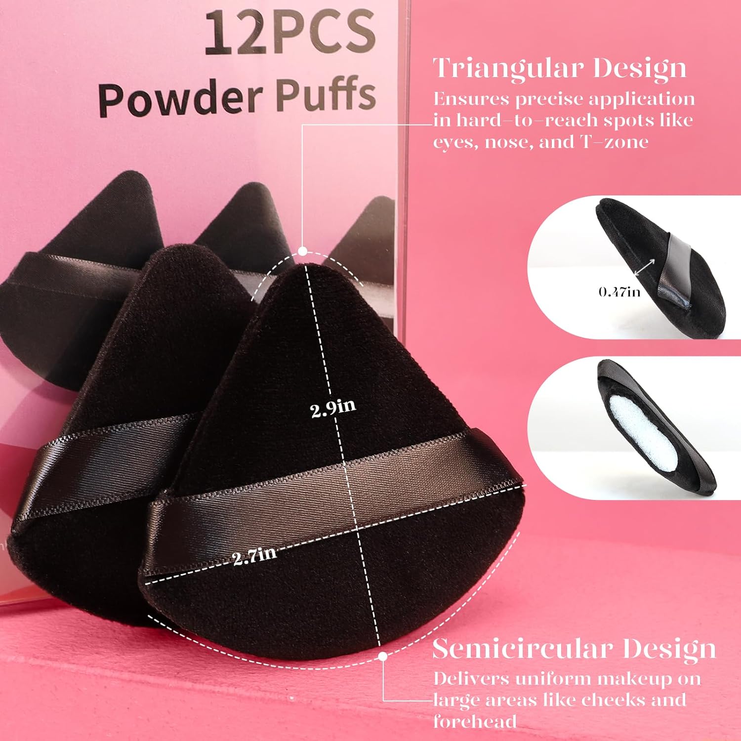 BEAKEY 12pcs Powder Puffs for Face Powder Triangle Powder Puff for Loose and Cosmetic Foundation, Makeup Puff for Contouring, Cloud Kiss Beauty Makeup Tools - Image 3