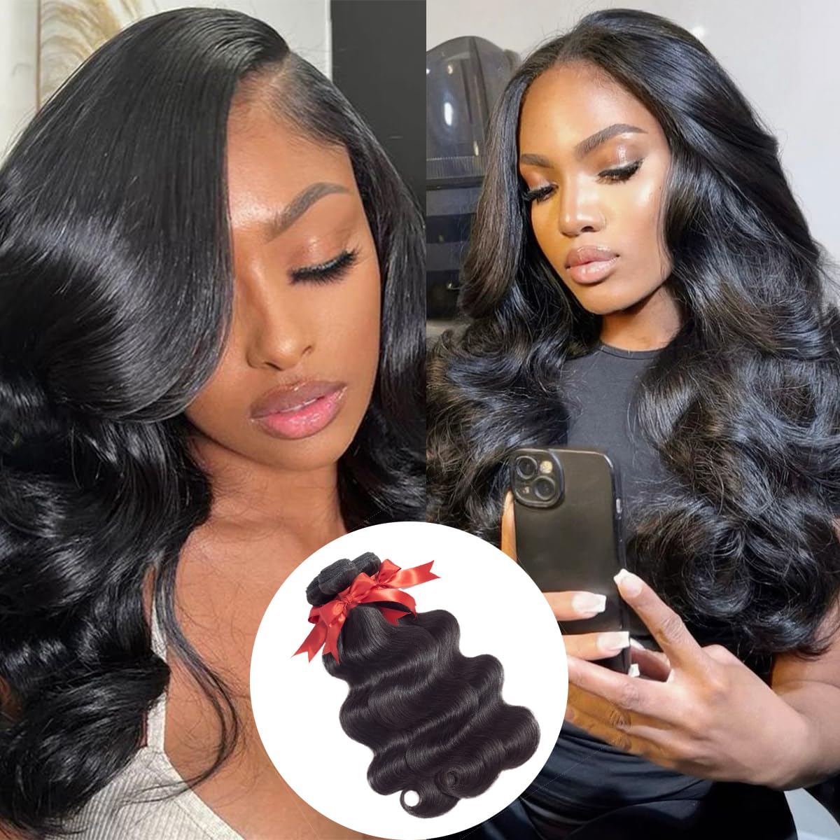 ALLRUN Body Wave Bundles with Closure Human Hair 100% Unprocessed Brazilian Human Hair Bundles Body Wave with 4x4 Lace Closure Free Part Wavy Sew In Hair Extensions Black Color 14 16 18+12 Inch - Image 6