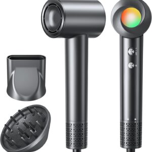 Hair Dryer, 150000 RPM Ionic Hair Dryer Portable Lightweight Blow Dryer with 500 Million Negative Ions, Fast-Drying, Lightweight and Quiet with Diffuser & Nozzle, Perfect for Home and Travel-Black