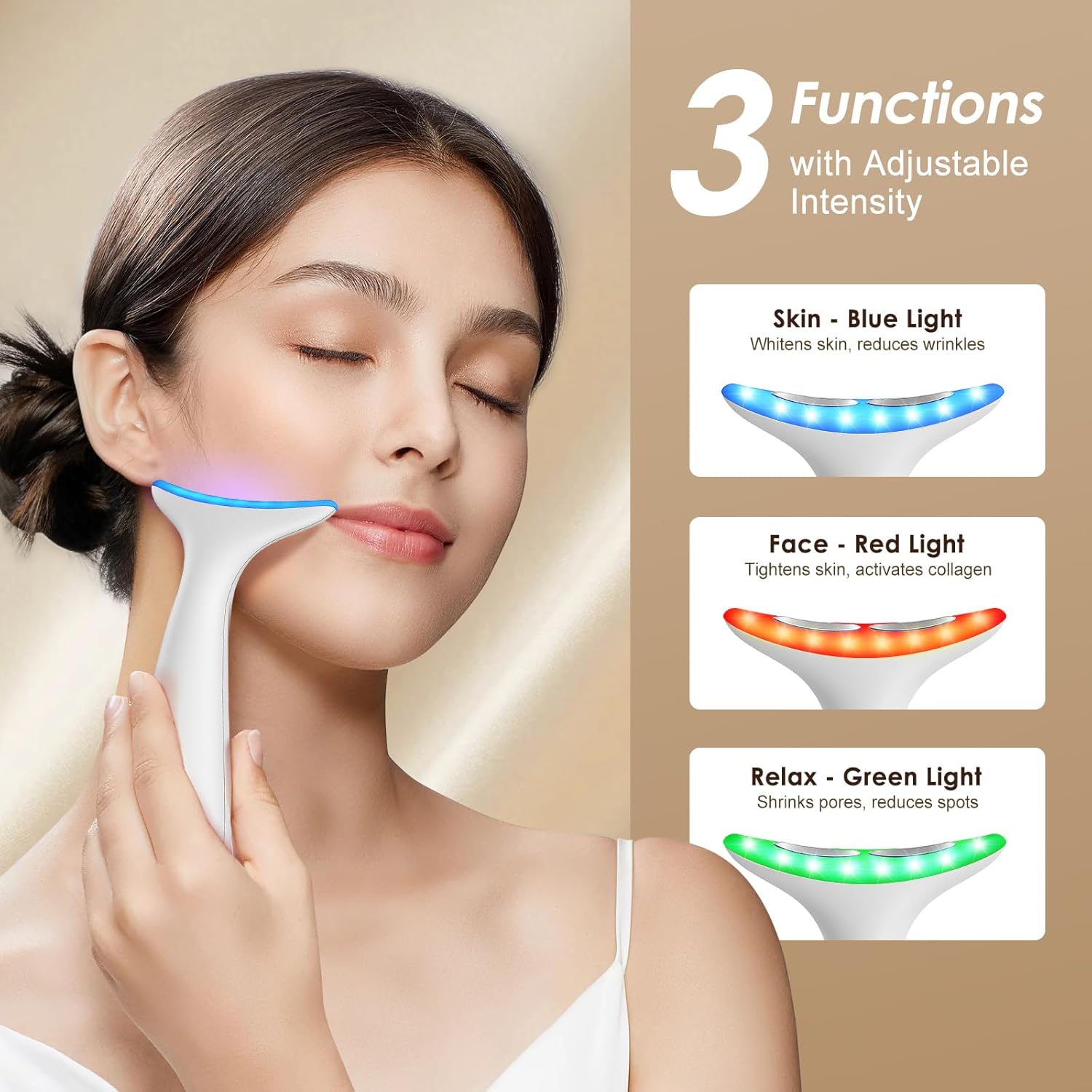 Facial and Neck Massager for Face, Neck - Skin Lifting & Firming - Wrinkle & Dark Circle Reducer - at Home Skin Care Face Sculpting Tool and Neck Massager-White - Image 2