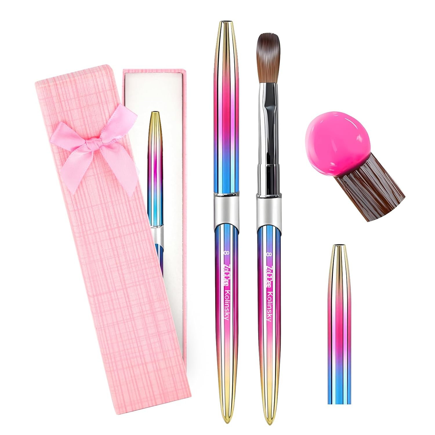 Acrylic Nail Brush - 100% Kolinsky Sable Hair Brush for Acrylic Application - Professional Salon-Grade Tools with Box for Nail Art, Extensions & 3D Carving (Gradient, #8)