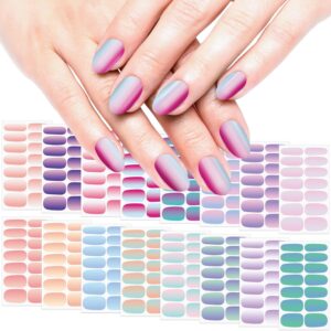 SILPECWEE 16 Sheets Mermaid Color Nail Wraps Self Adhesive Nail Polish Stickers Stick on Nail Polish Strips for Women Gel Nail Strips Fingernail Manicure Stickers with 1pc Nail File