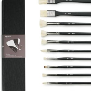 ARTIFY Oil Paint Brush Set - 11 Pieces | Professional Artist Paint Brush Set for Oil, Acylic and Gouache | Natural Hog Bristle Brushes with an Additional Nylon Brush
