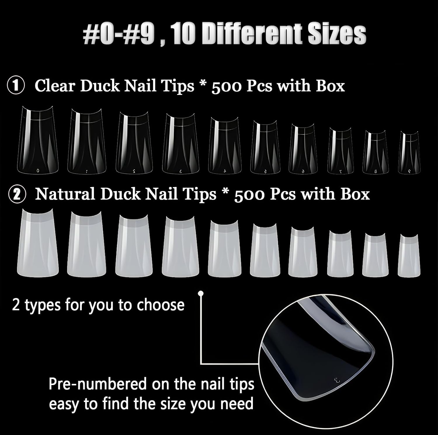 500Pcs Clear Duck Nail Tips, 10 Sizes Pre Shaped Professional Duck Nails Press Ons Half Cover Acrylic Soft Gel Nail Tips for Nail Extension Home DIY Nail Salon with Box - Image 7