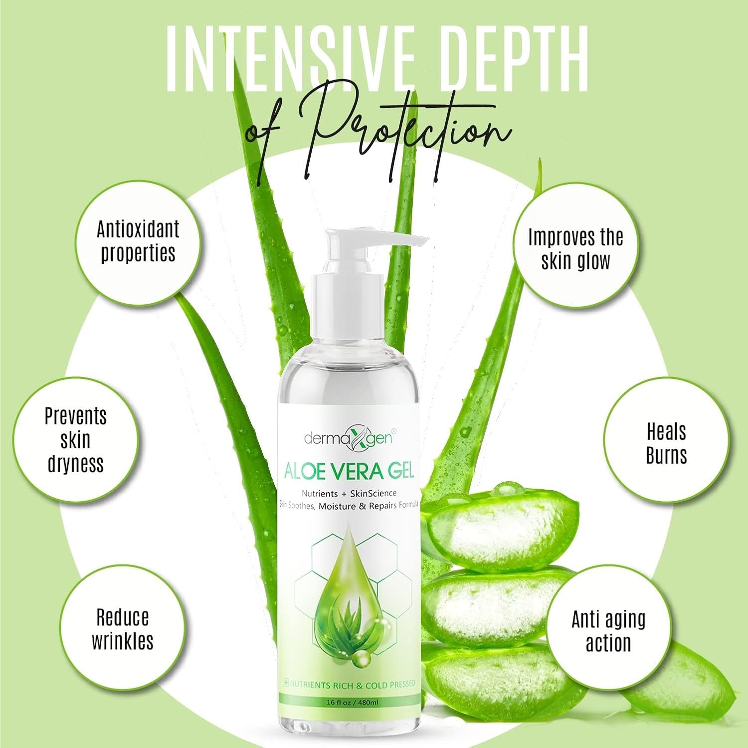 16oz Organic Aloe Vera Gel with Witch Hazel, Vitamin C, E - Soothing Moisturizer - Image 4
