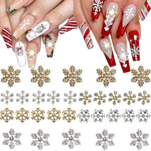 30PCS Christmas Snowflake Nail Charms, Silver Snowflake Nail Art Charms for Acrylic Nails, 3D Alloy Snowflake Charms for Women Manicure DIY Crystals Winter Christmas Nails S3